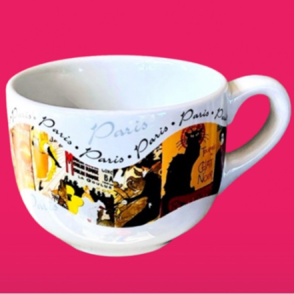Artertre Retro Paris Art Cappuccino Mug Cup Wide Mouth White Made In France